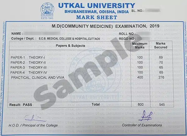 Sample degree certificate of Utkal University distance education